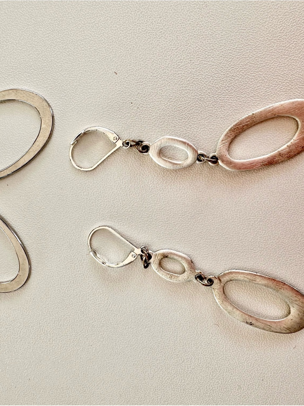 Vintage Silver Oval Link Drop Earrings - Silver